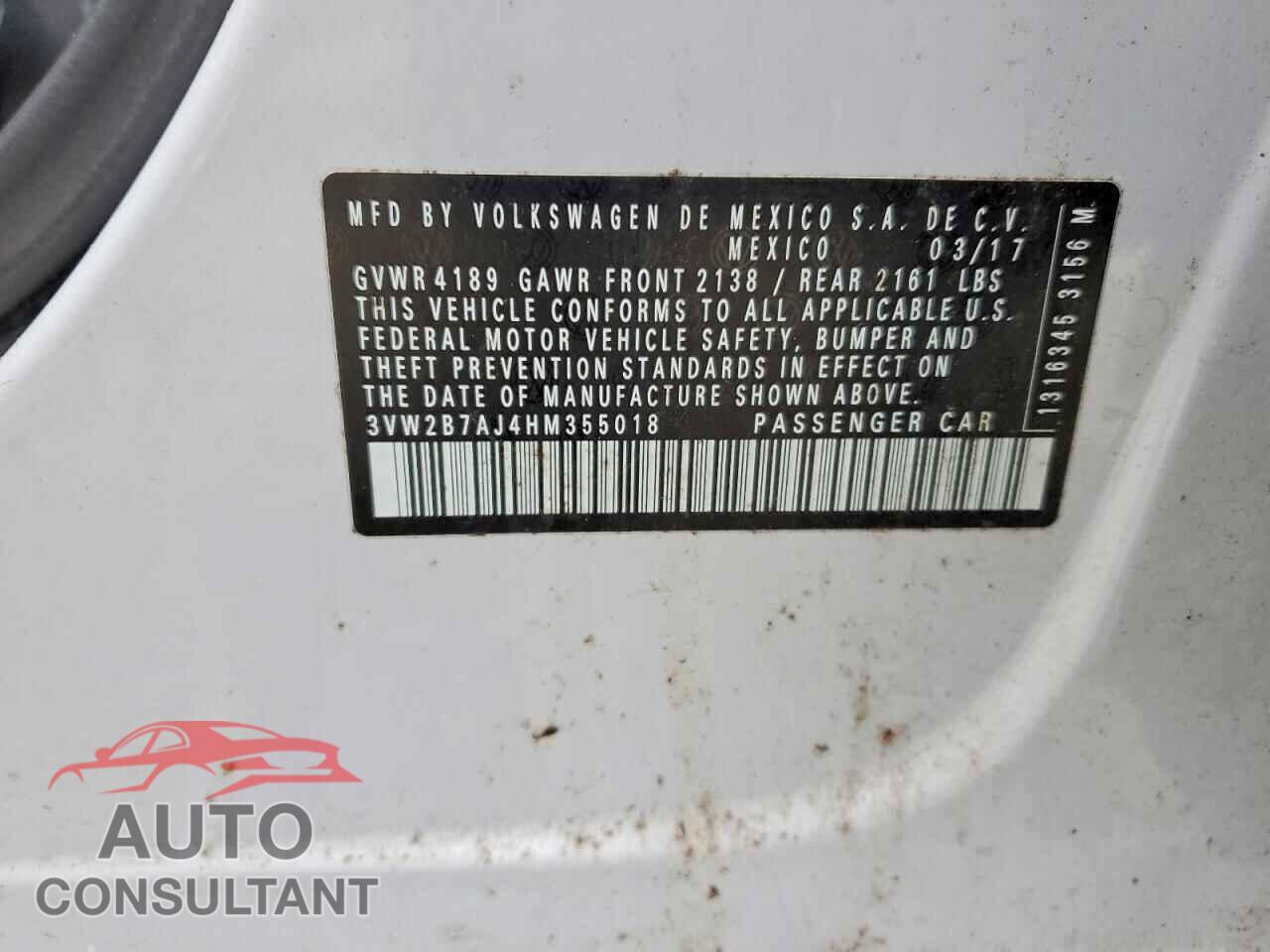 VOLKSWAGEN JETTA 2017 - 3VW2B7AJ4HM355018