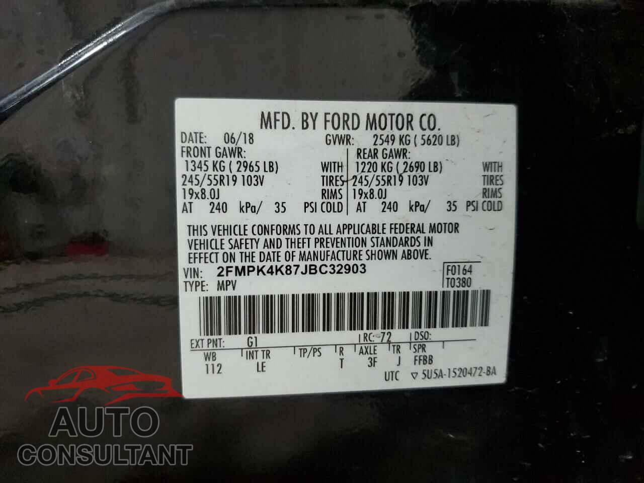 FORD EDGE 2018 - 2FMPK4K87JBC32903