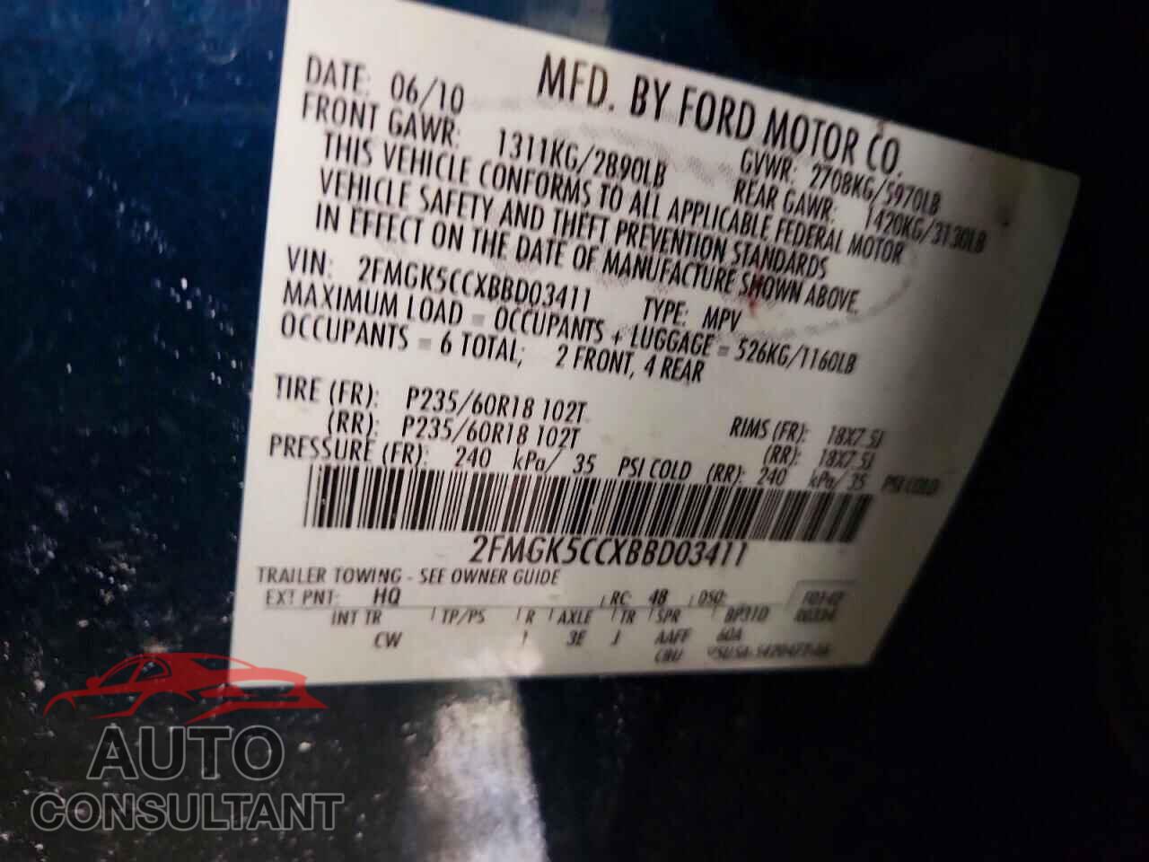 FORD FLEX 2011 - 2FMGK5CCXBBD03411