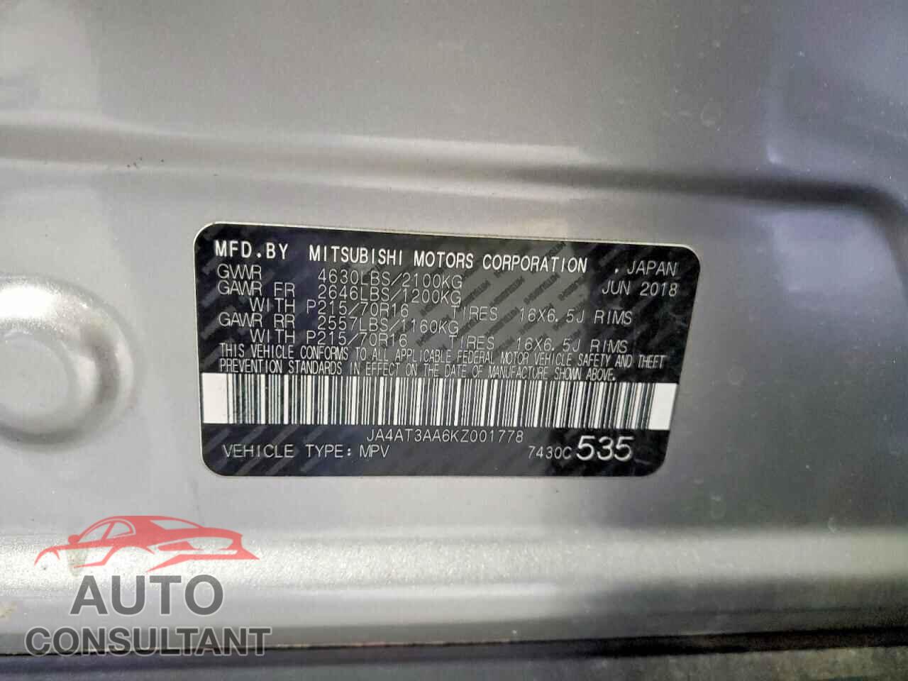 MITSUBISHI ECLIPSE 2019 - JA4AT3AA6KZ001778