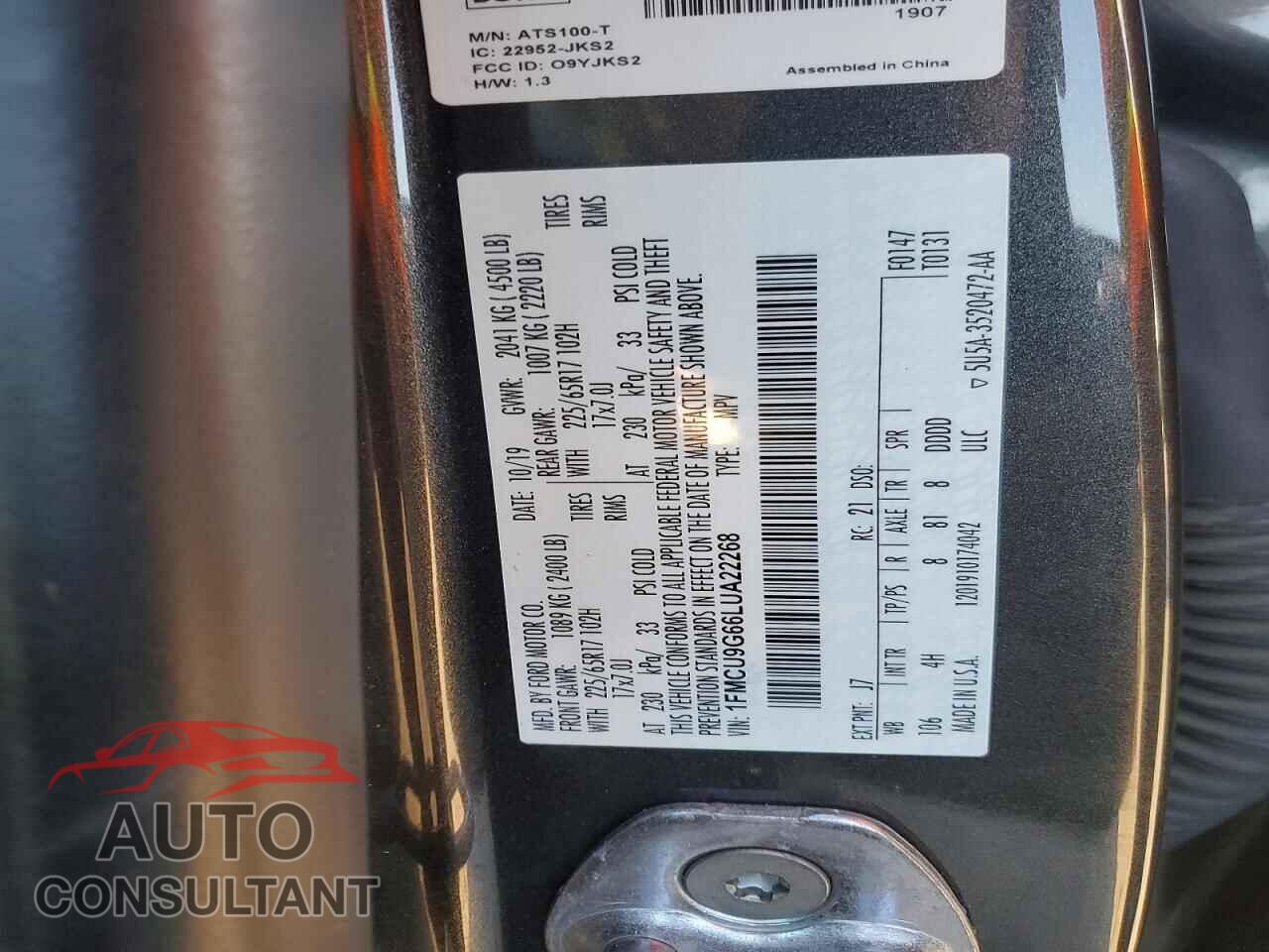 FORD ESCAPE 2020 - 1FMCU9G66LUA22268