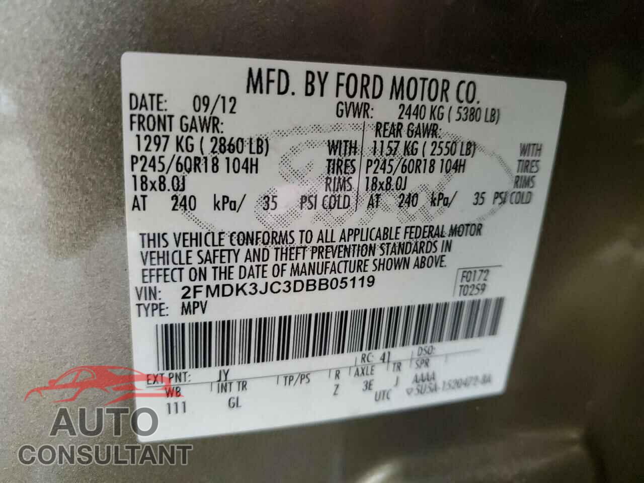FORD EDGE 2013 - 2FMDK3JC3DBB05119