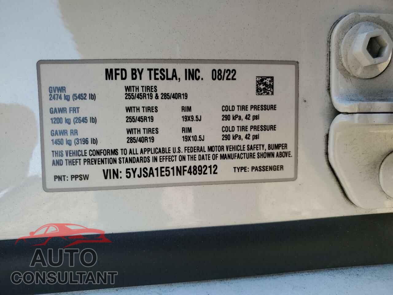 TESLA MODEL S 2022 - 5YJSA1E51NF489212
