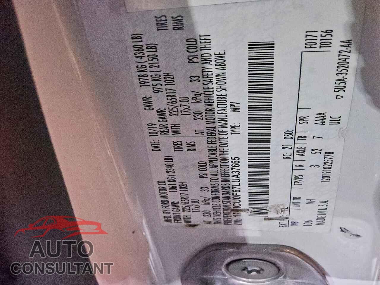 FORD ESCAPE 2020 - 1FMCU0F67LUA37665