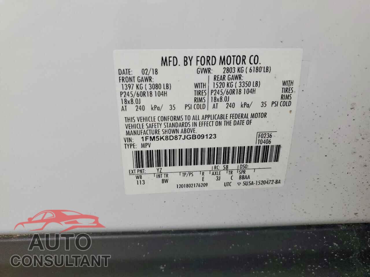 FORD EXPLORER 2018 - 1FM5K8D87JGB09123