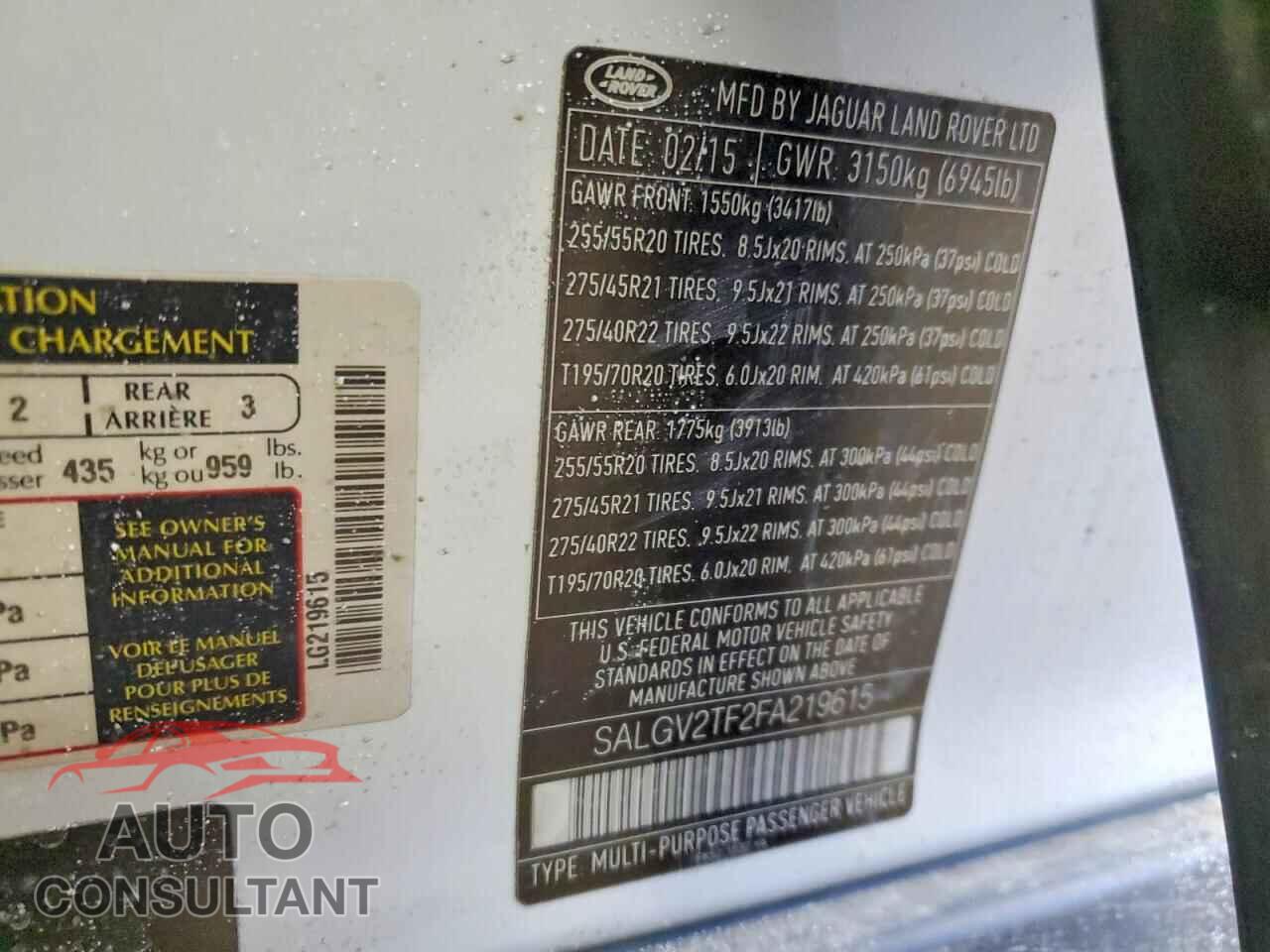 LAND ROVER RANGE ROVER 2015 - SALGV2TF2FA219615