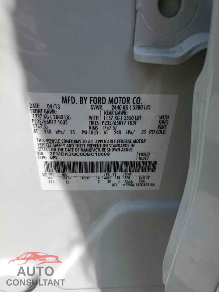 FORD EDGE 2013 - 2FMDK3GC0DBC10689