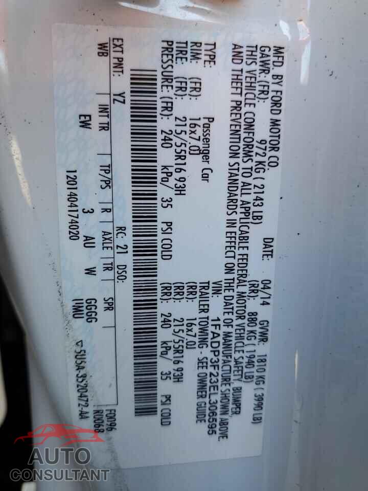 FORD FOCUS 2014 - 1FADP3F23EL306595