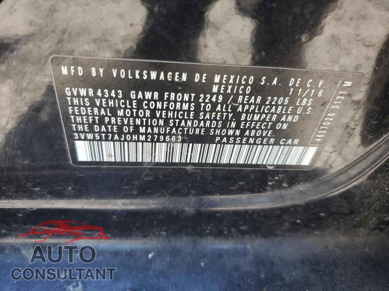 VOLKSWAGEN JETTA 2017 - 3VW5T7AJ0HM279663