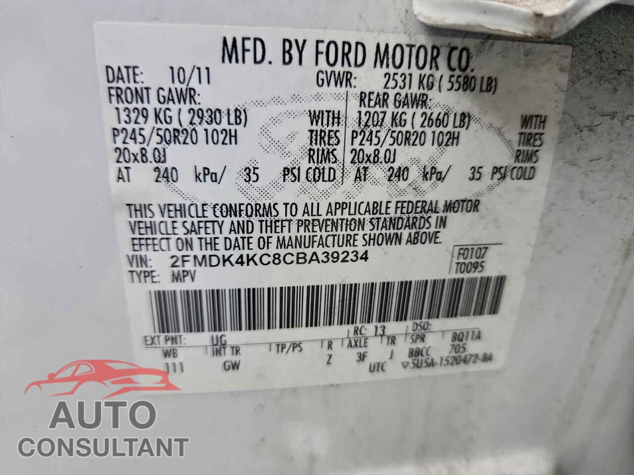FORD EDGE 2012 - 2FMDK4KC8CBA39234