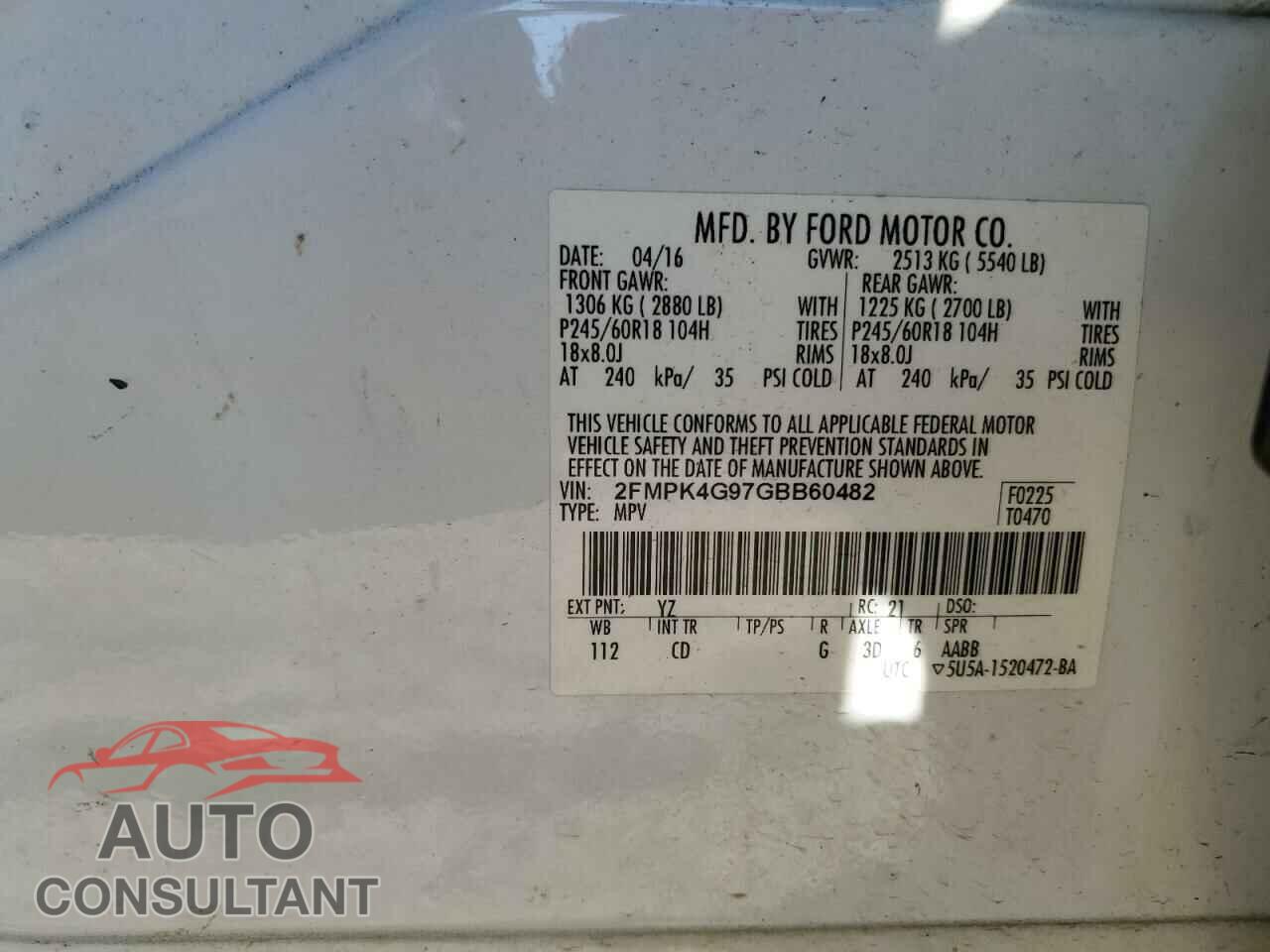 FORD EDGE 2016 - 2FMPK4G97GBB60482