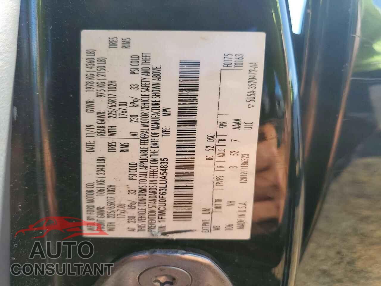 FORD ESCAPE 2020 - 1FMCU0F63LUA54835
