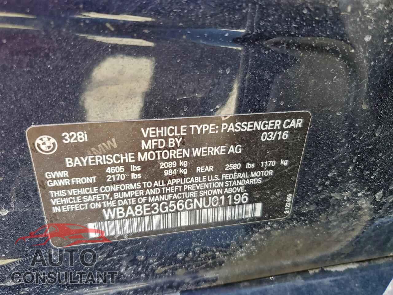 BMW 3 SERIES 2016 - WBA8E3G56GNU01196