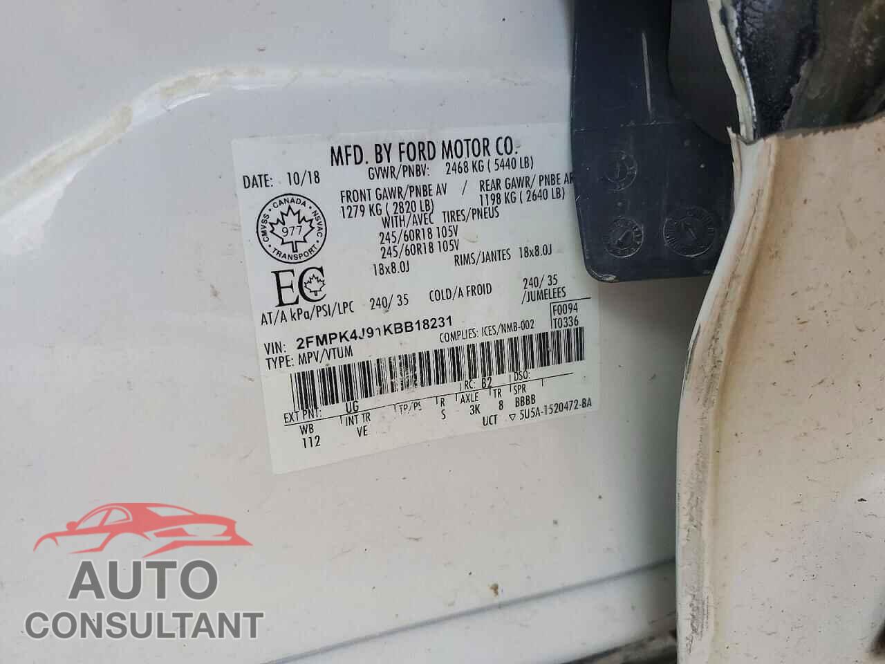 FORD EDGE 2019 - 2FMPK4J91KBB18231