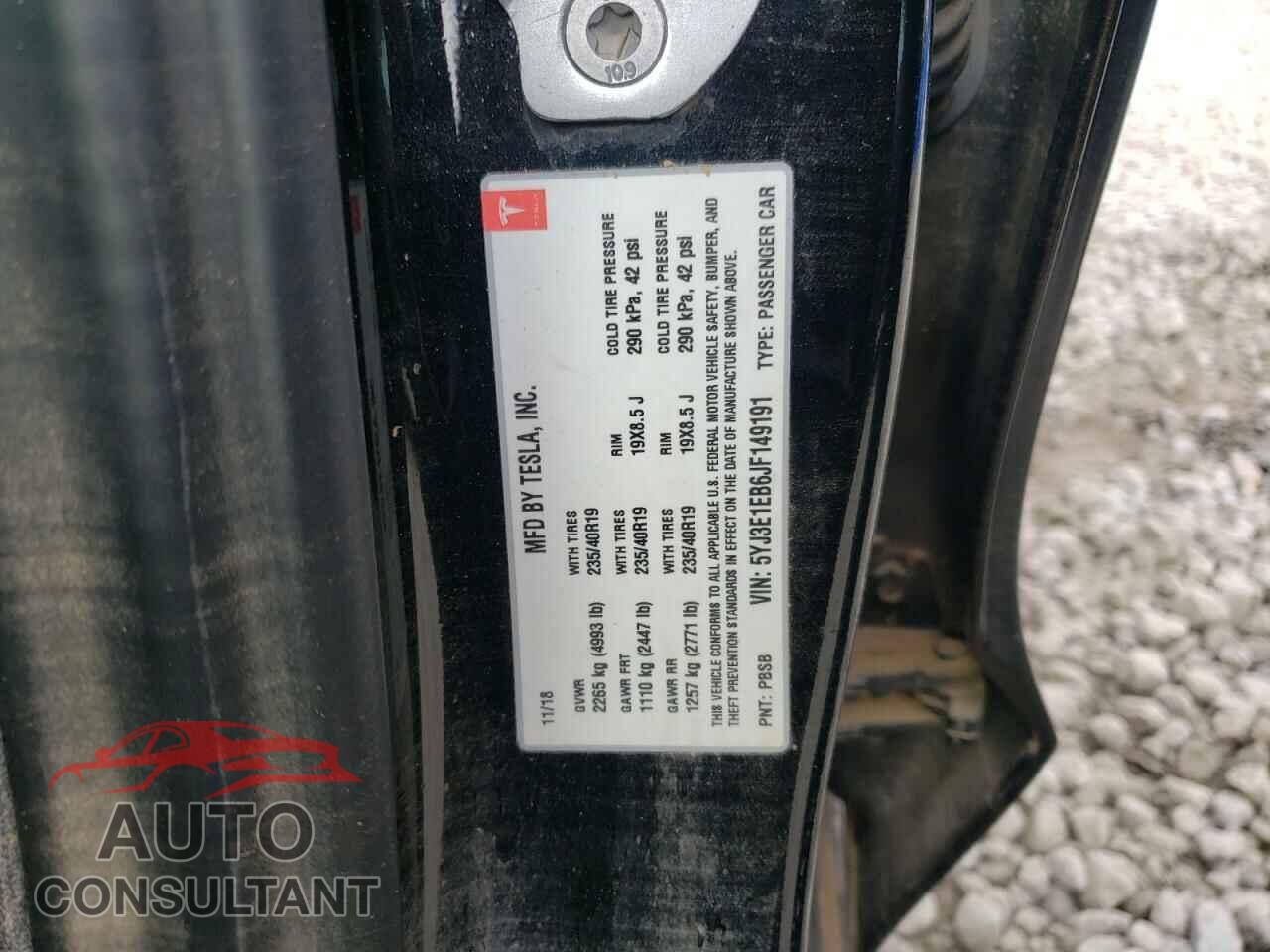 TESLA MODEL 3 2018 - 5YJ3E1EB6JF149191