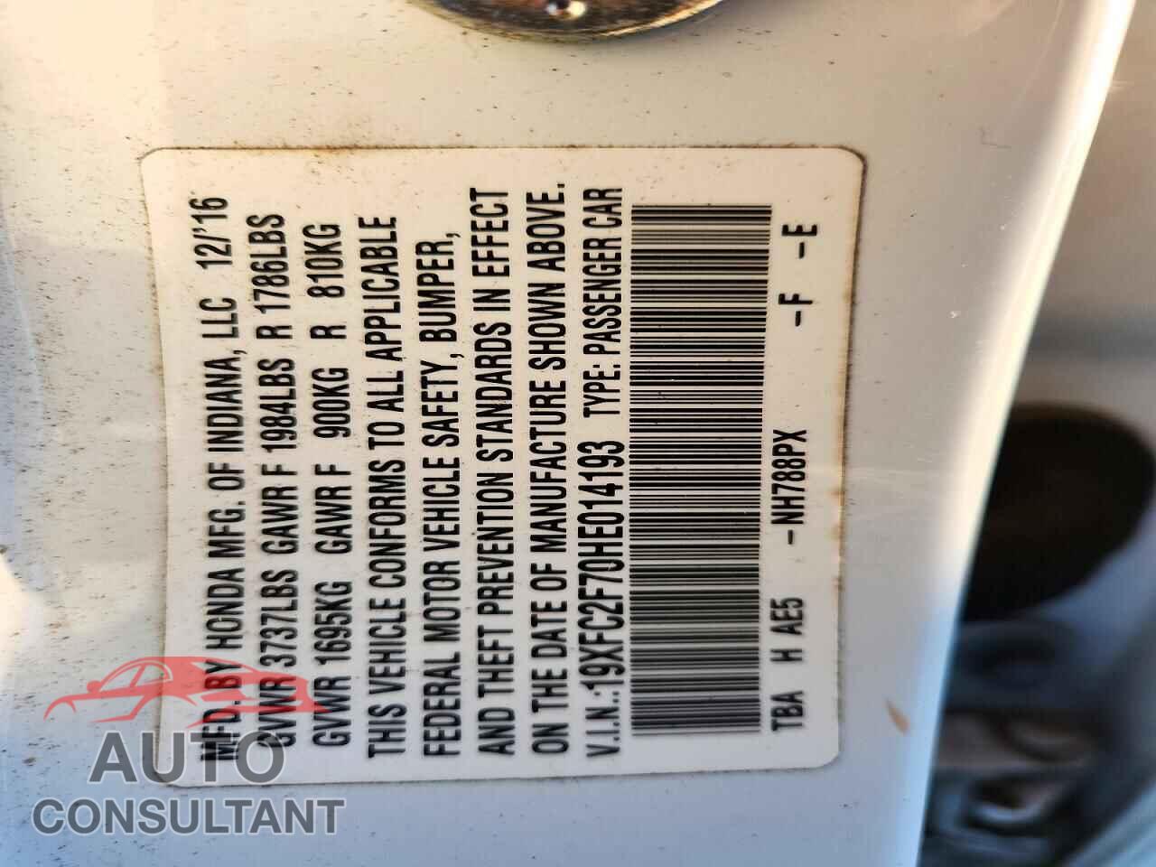 HONDA CIVIC 2017 - 19XFC2F70HE014193