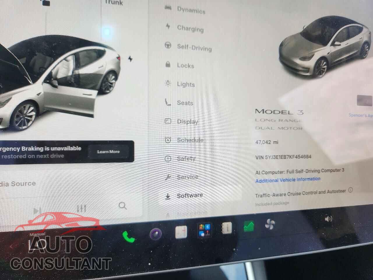 TESLA MODEL 3 2019 - 5YJ3E1EB7KF454684