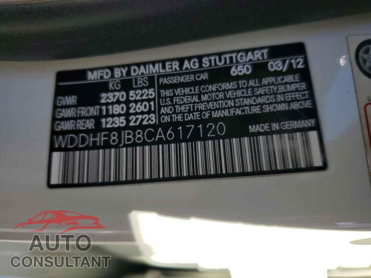 MERCEDES-BENZ E-CLASS 2012 - WDDHF8JB8CA617120