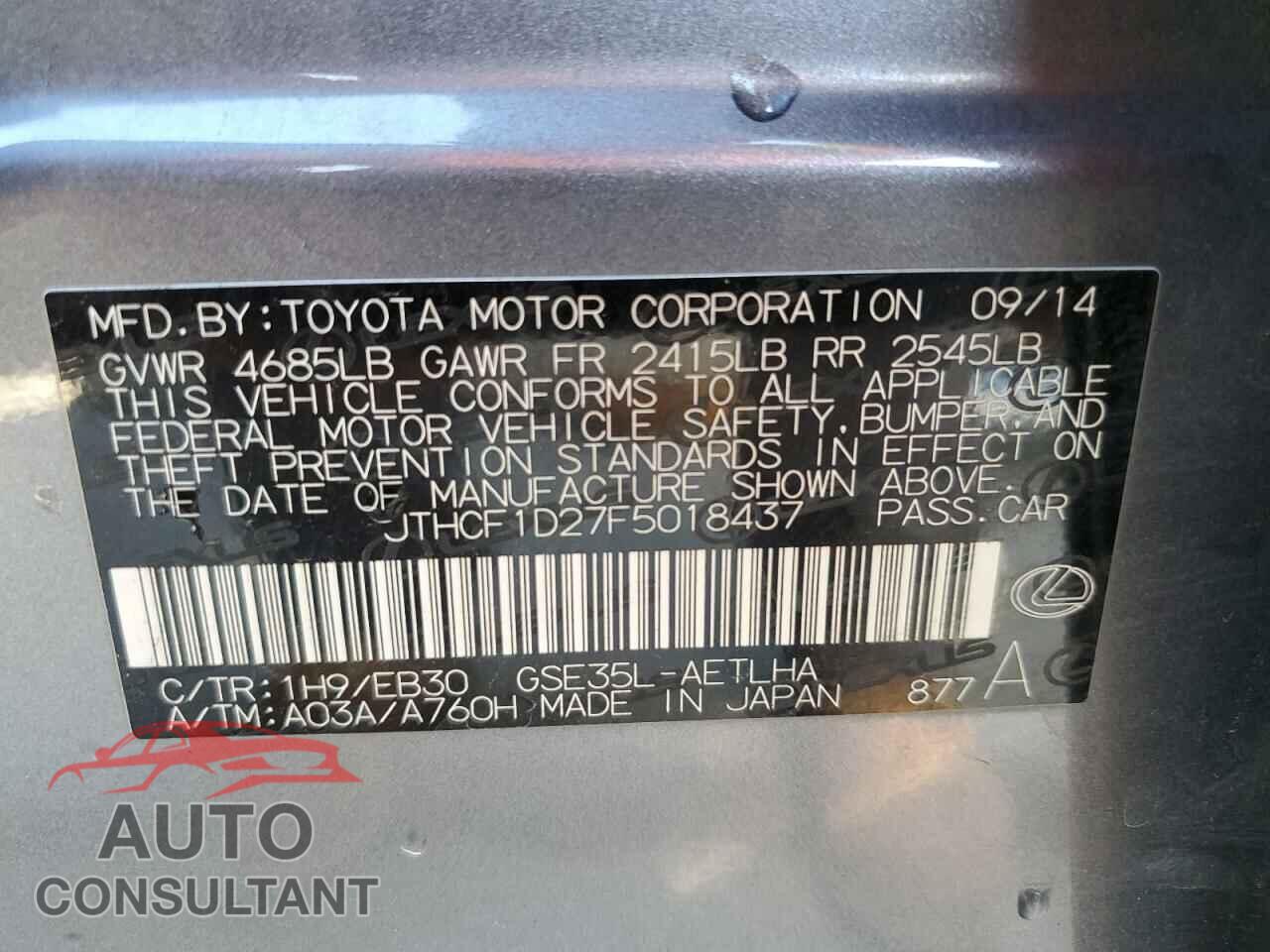 LEXUS IS 2015 - JTHCF1D27F5018437