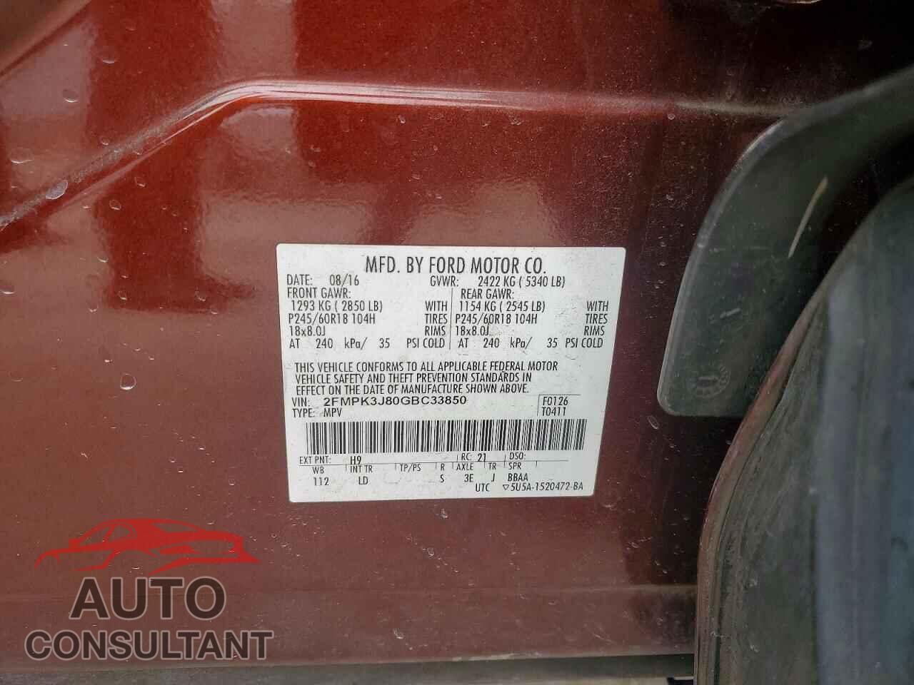 FORD EDGE 2016 - 2FMPK3J80GBC33850