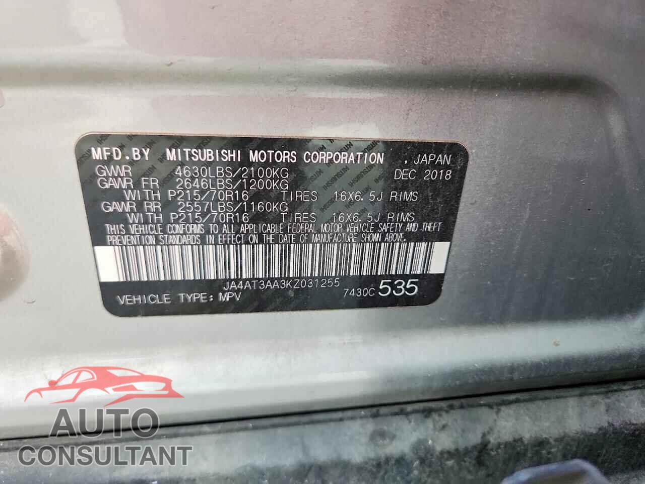 MITSUBISHI ECLIPSE 2019 - JA4AT3AA3KZ031255