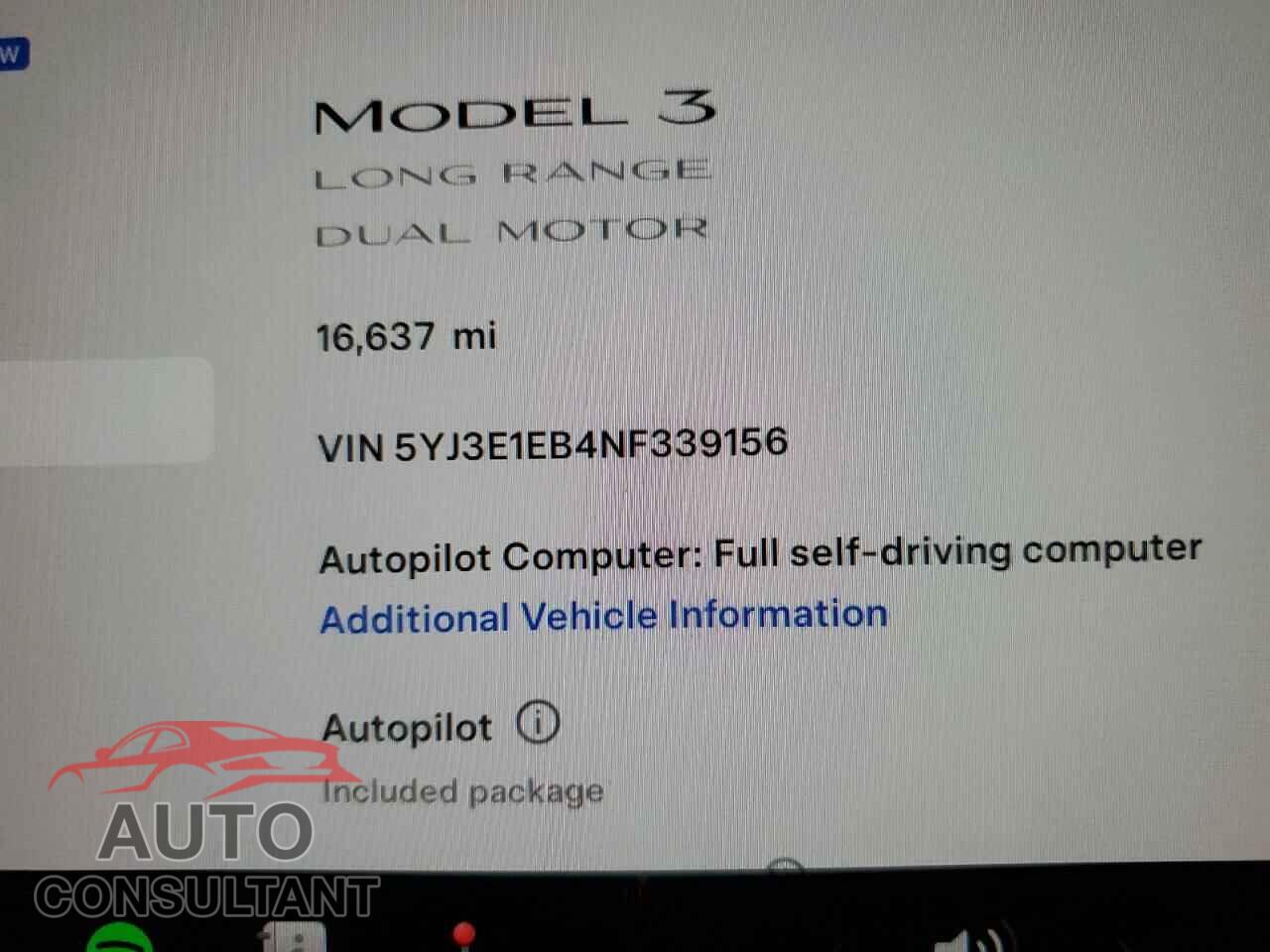 TESLA MODEL 3 2022 - 5YJ3E1EB4NF339156