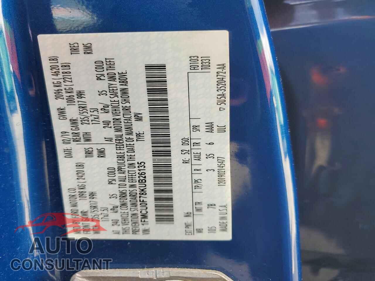 FORD ESCAPE 2019 - 1FMCU0F78KUB26135