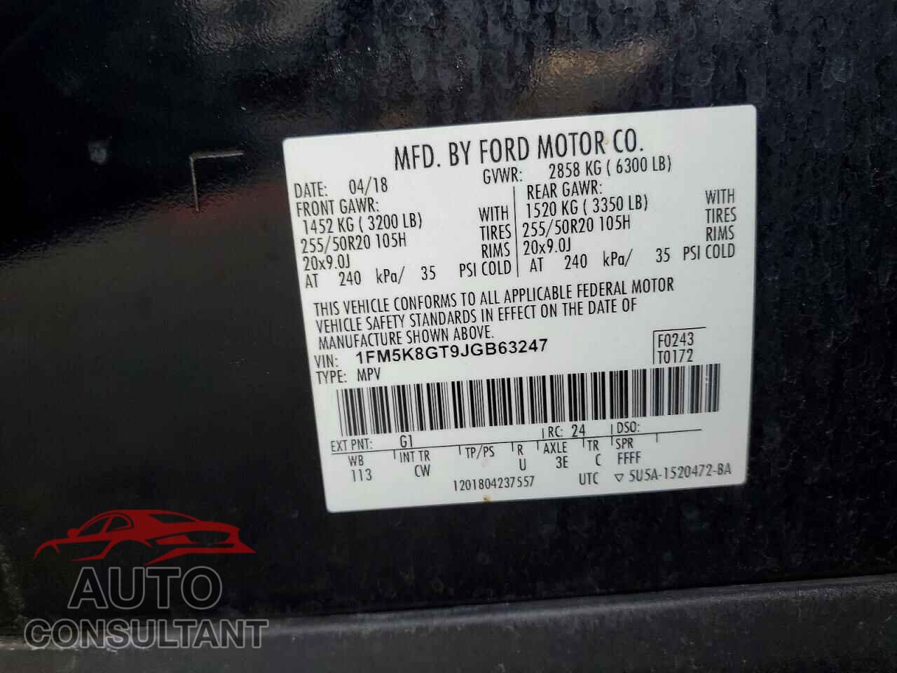 FORD EXPLORER 2018 - 1FM5K8GT9JGB63247