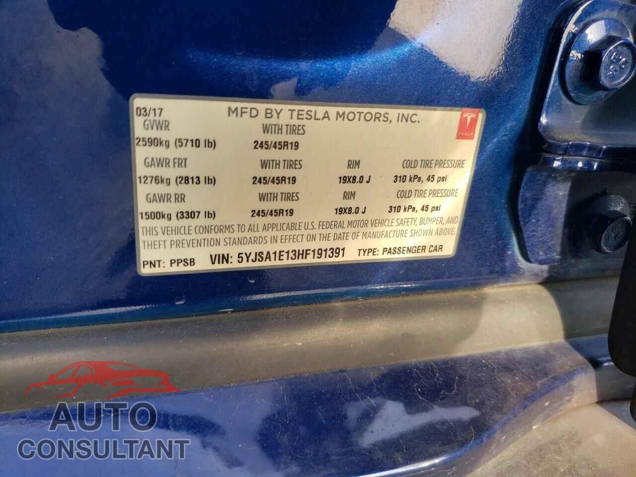 TESLA MODEL S 2017 - 5YJSA1E13HF191391