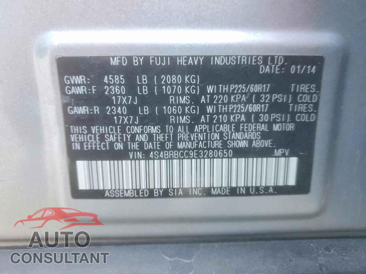SUBARU OUTBACK 2014 - 4S4BRBCC9E3280650