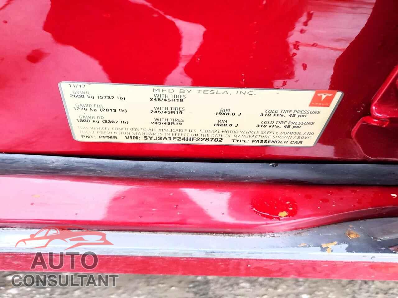 TESLA MODEL S 2017 - 5YJSA1E24HF228702