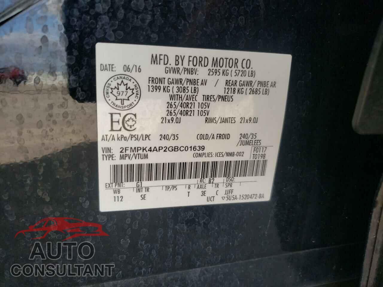 FORD EDGE 2016 - 2FMPK4AP2GBC01639
