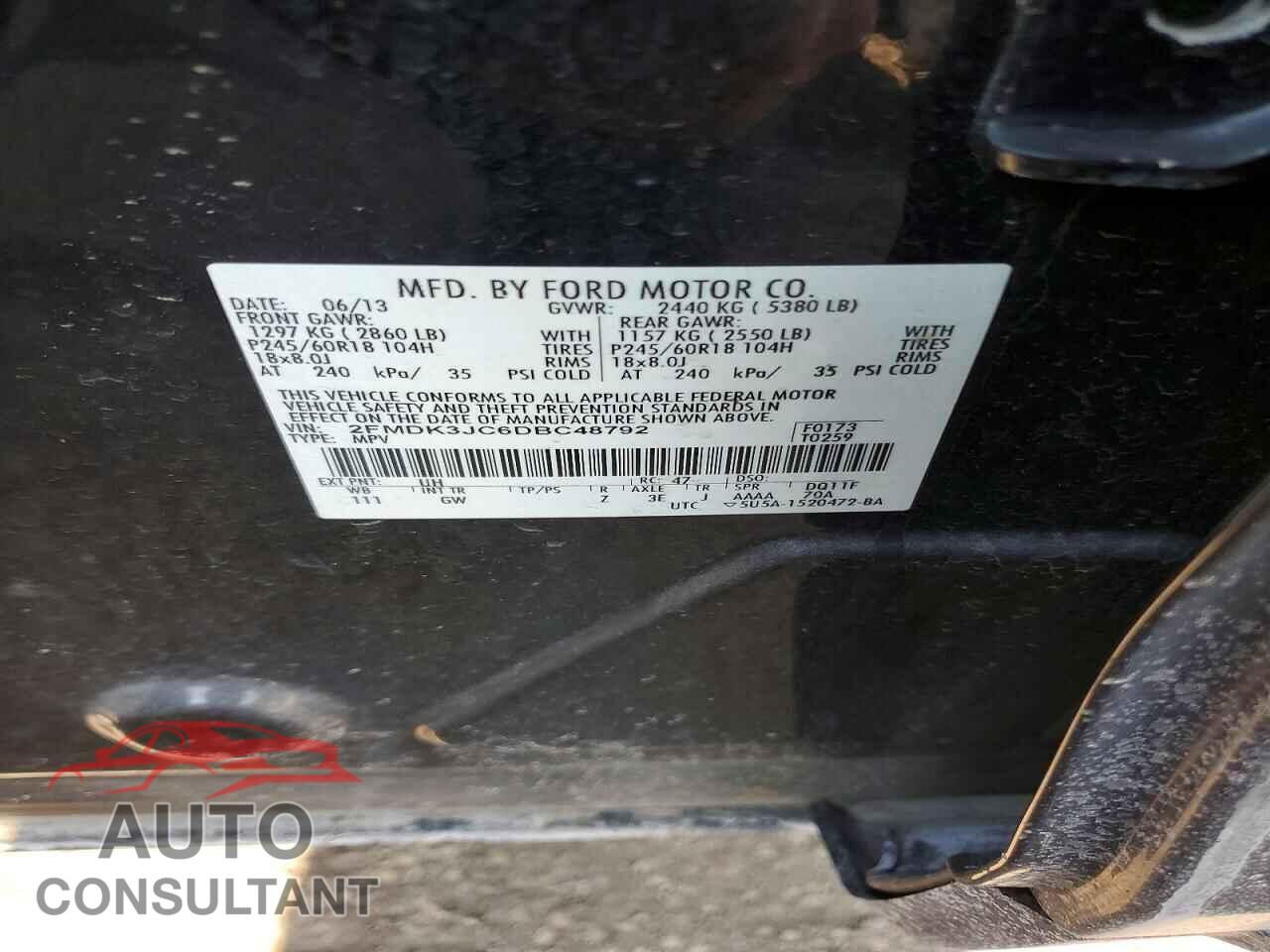 FORD EDGE 2013 - 2FMDK3JC6DBC48792