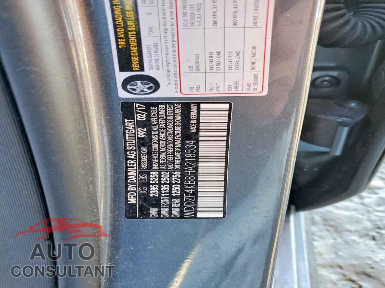 MERCEDES-BENZ E-CLASS 2017 - WDDZF4KB8HA218534