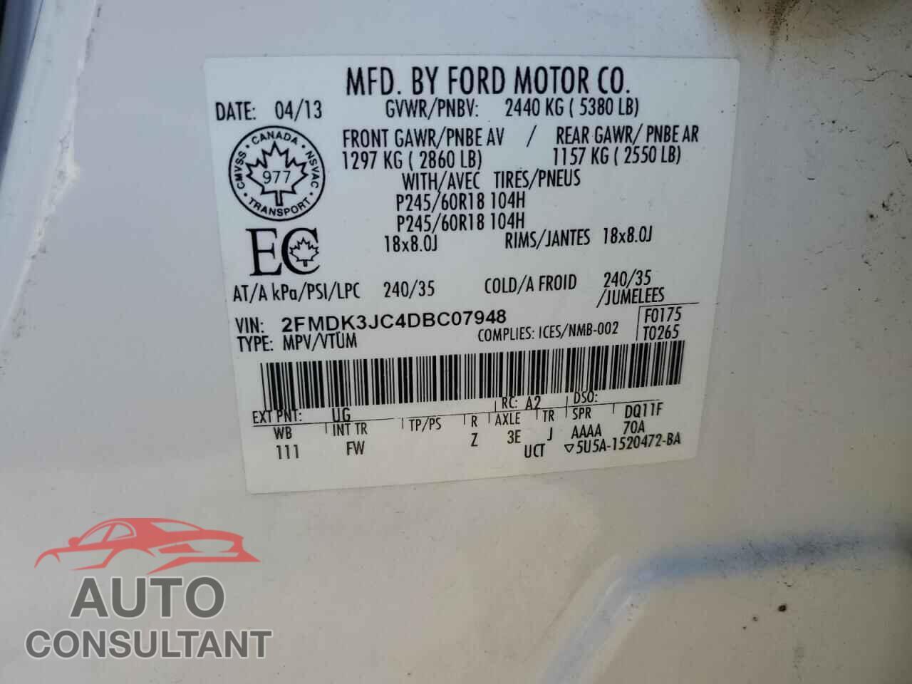 FORD EDGE 2013 - 2FMDK3JC4DBC07948