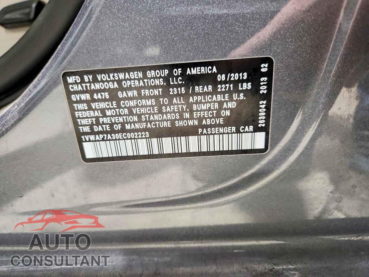 VOLKSWAGEN PASSAT 2014 - 1VWAP7A30EC002223