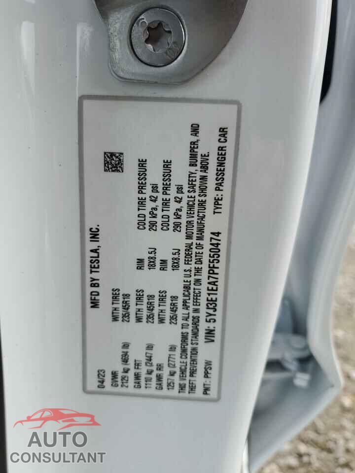 TESLA MODEL 3 2023 - 5YJ3E1EA7PF550474