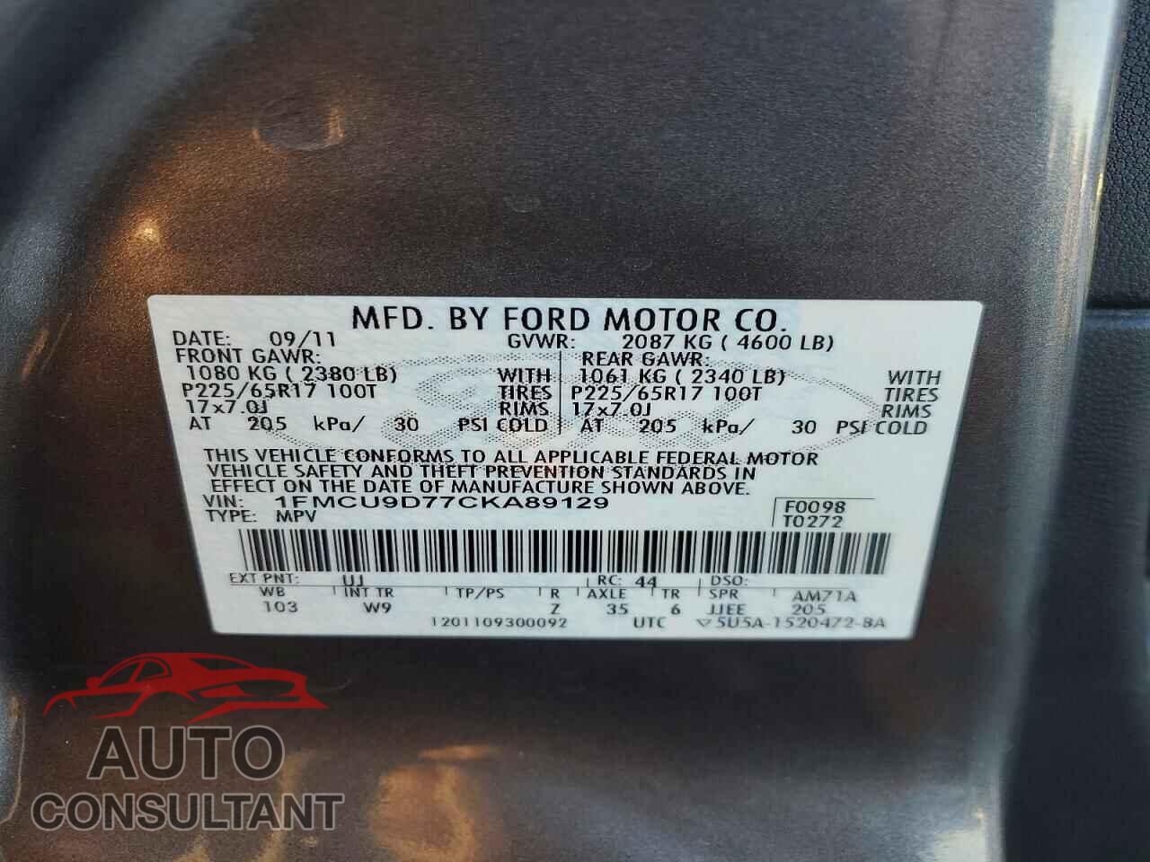 FORD ESCAPE 2012 - 1FMCU9D77CKA89129