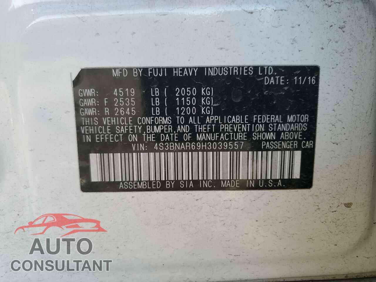 SUBARU LEGACY 2017 - 4S3BNAR69H3039557