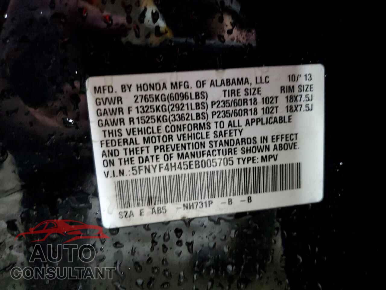 HONDA PILOT 2014 - 5FNYF4H45EB005705