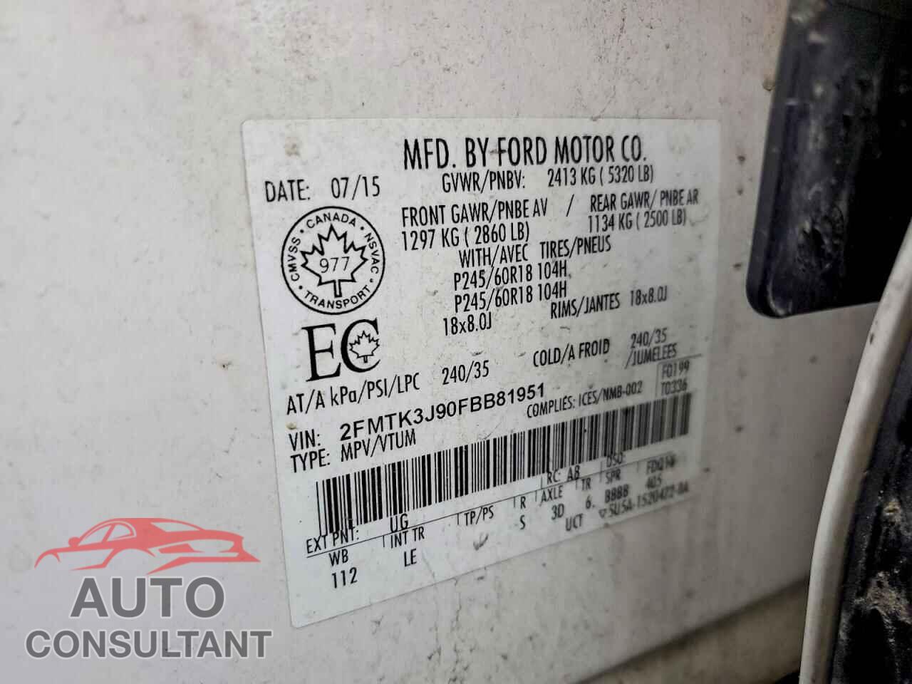 FORD EDGE 2015 - 2FMTK3J90FBB81951