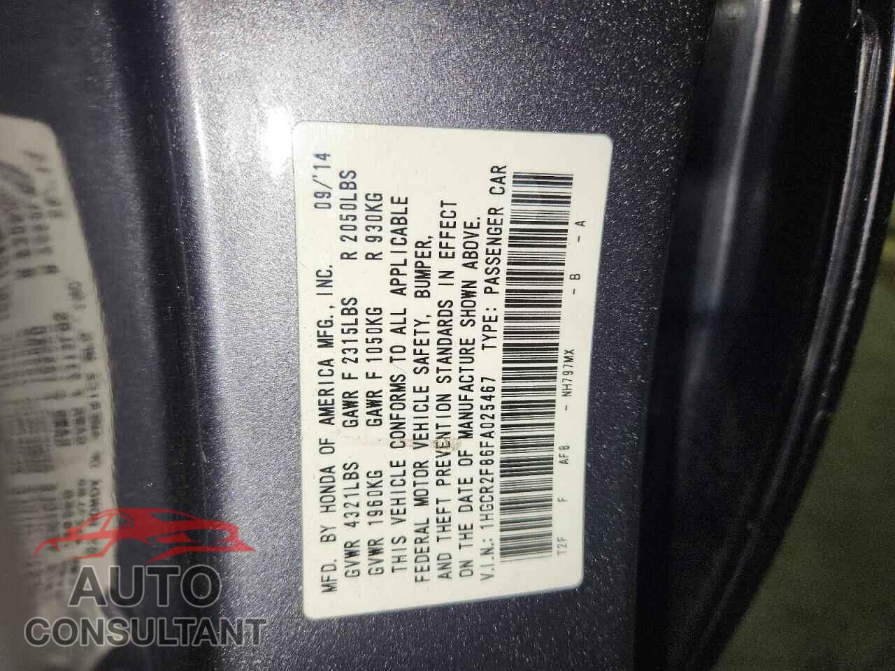 HONDA ACCORD 2015 - 1HGCR2F86FA025467