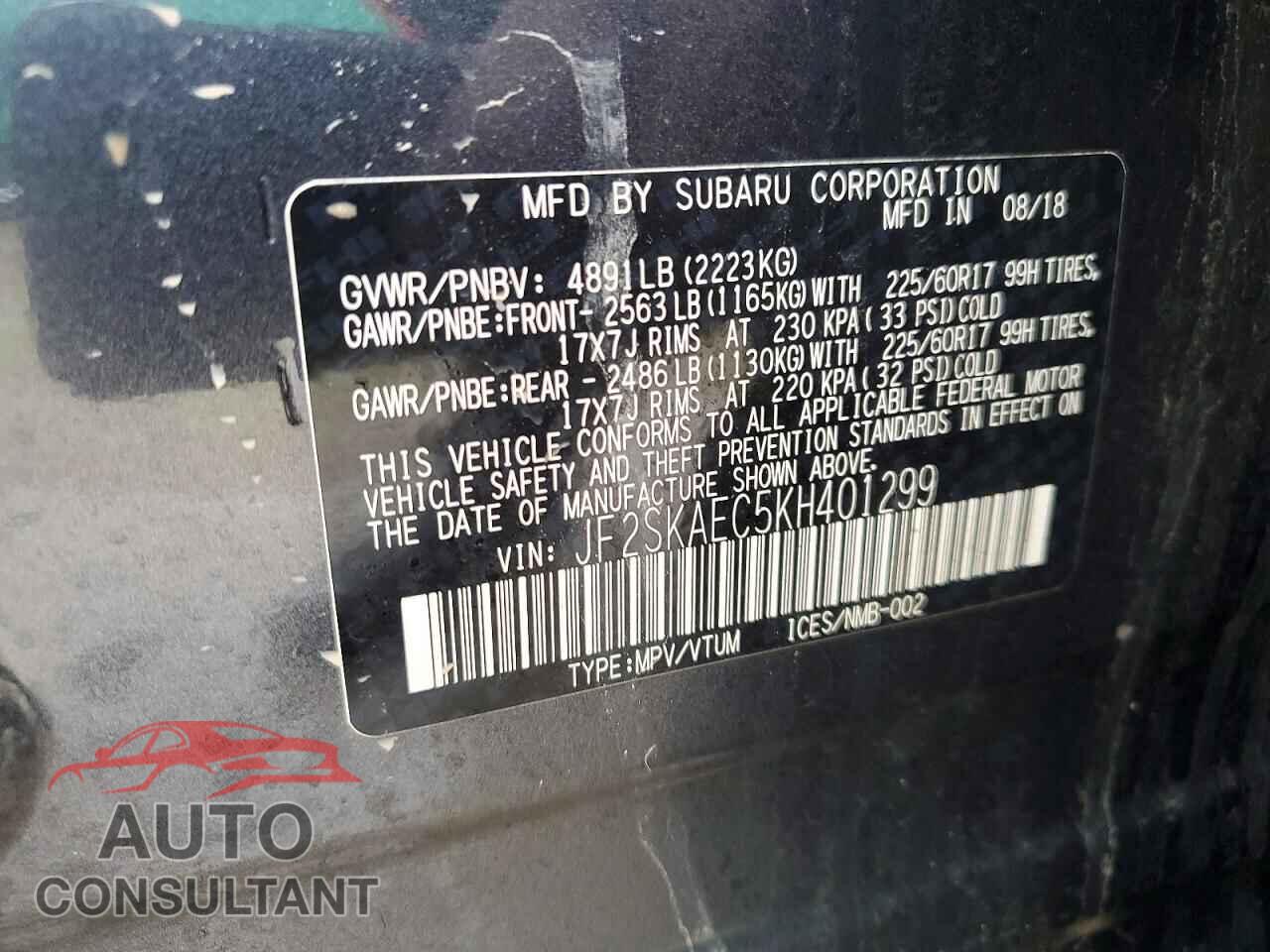 SUBARU FORESTER 2019 - JF2SKAEC5KH401299
