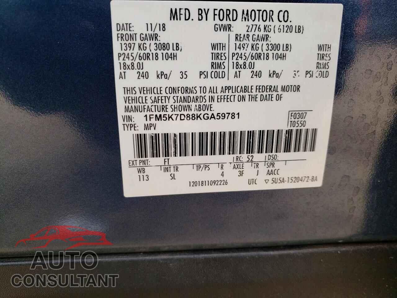 FORD EXPLORER 2019 - 1FM5K7D88KGA59781