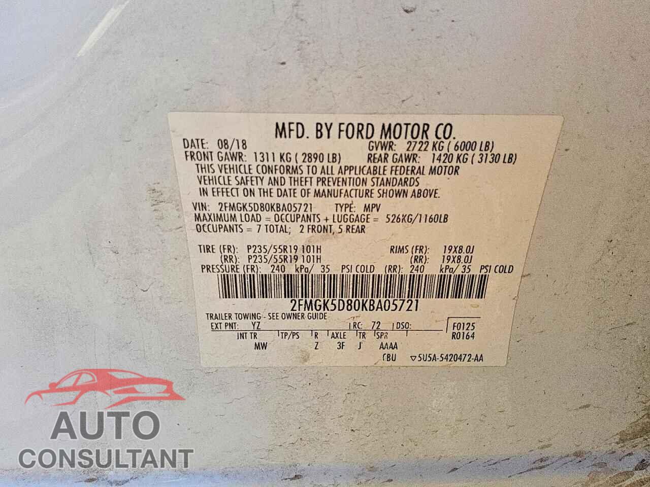 FORD FLEX 2019 - 2FMGK5D80KBA05721