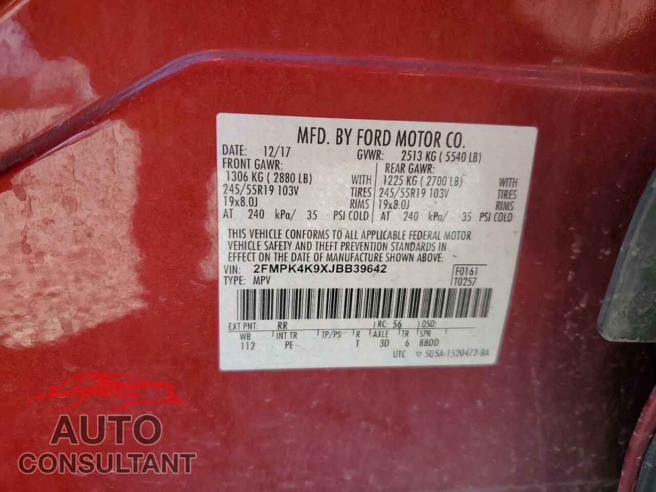 FORD EDGE 2018 - 2FMPK4K9XJBB39642