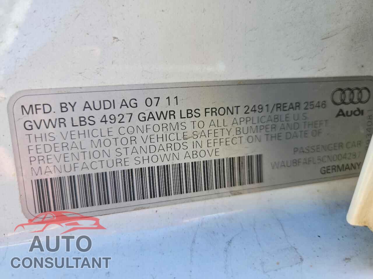AUDI A4 2012 - WAUBFAFL5CN004287