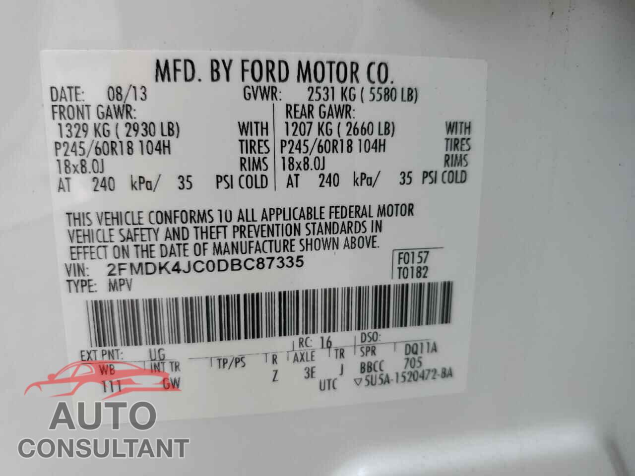 FORD EDGE 2013 - 2FMDK4JC0DBC87335