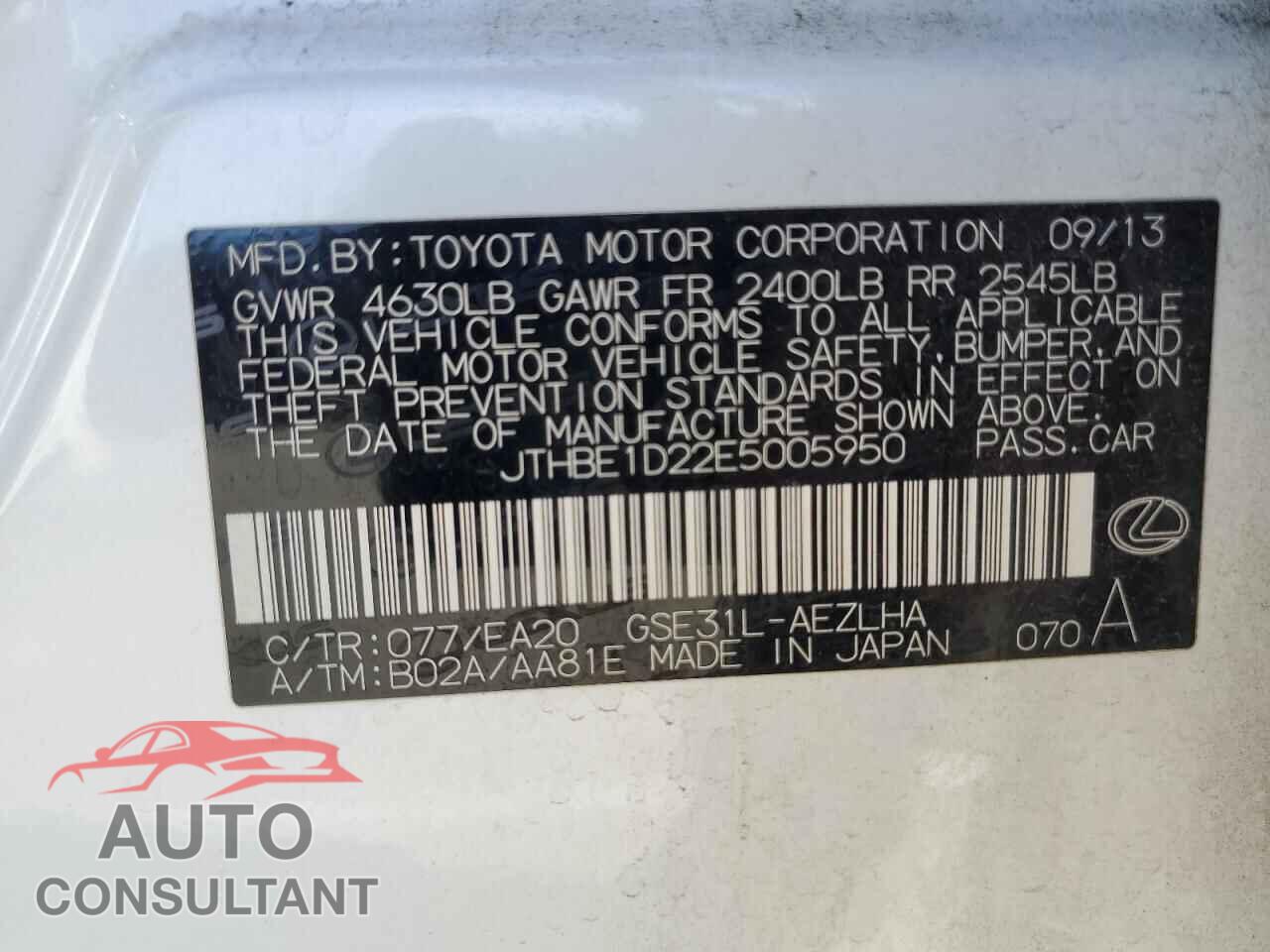 LEXUS IS 2014 - JTHBE1D22E5005950