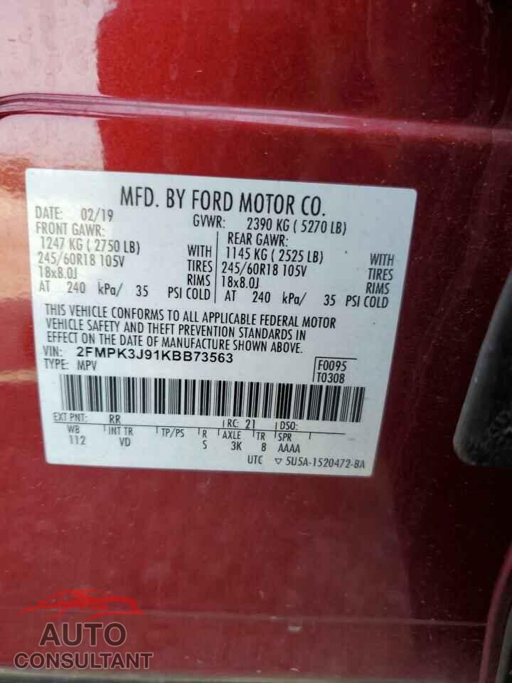 FORD EDGE 2019 - 2FMPK3J91KBB73563